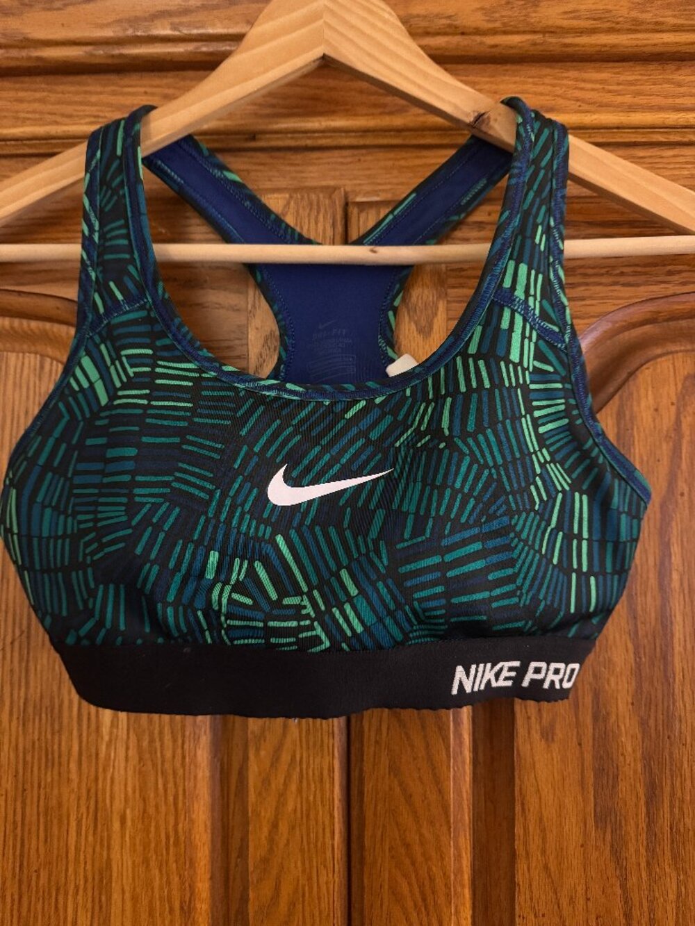 Nike Green & Teal Patterned Pro Sports Bra